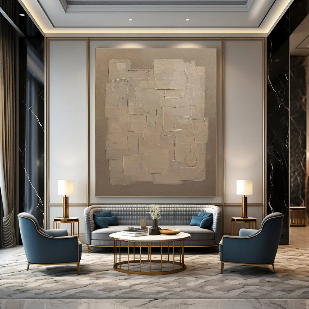 Beige Patchwork Abstract Painting with Gentle Textures ADGE489