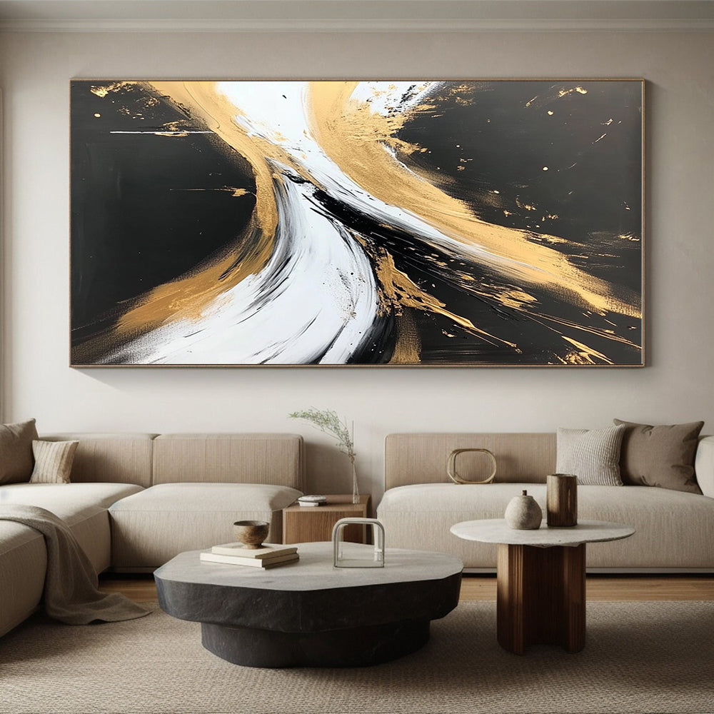 Gold - Streaked Abstract with Black, White, and Gold GER316