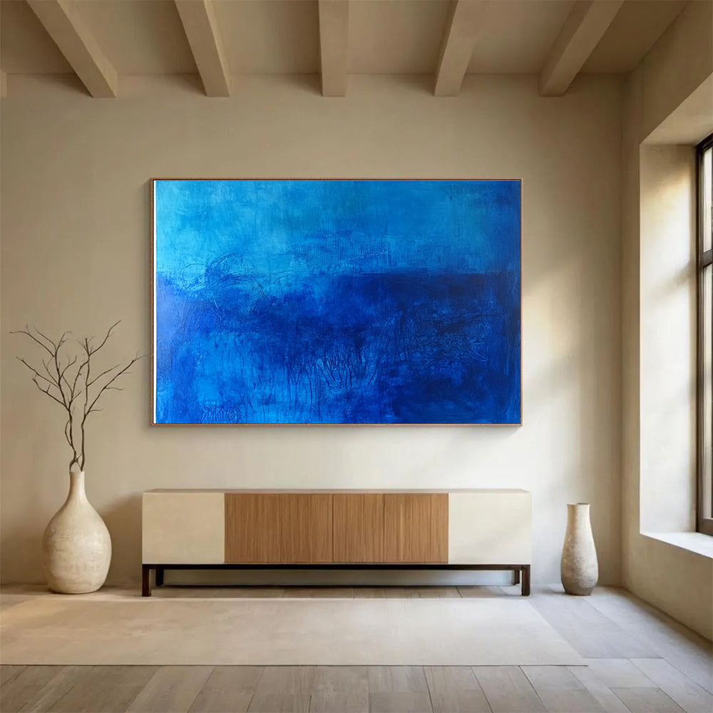 Monochromatic Blue Abstract Painting with Hidden Details DYP197