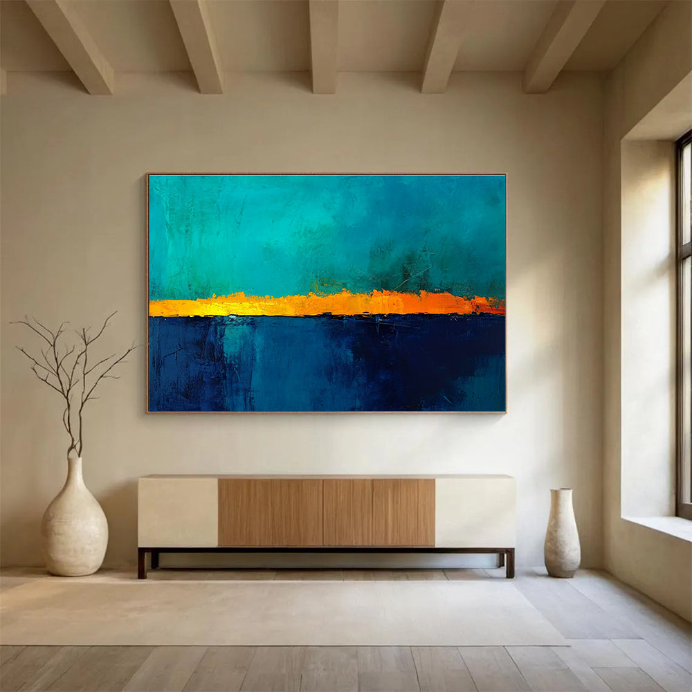 Blue and Orange Divided Abstract Painting DYP115