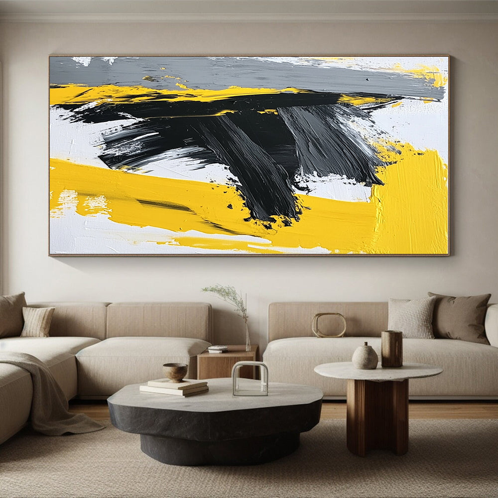 Yellow Gray and Black Abstract Painting with Bold Strokes GER412