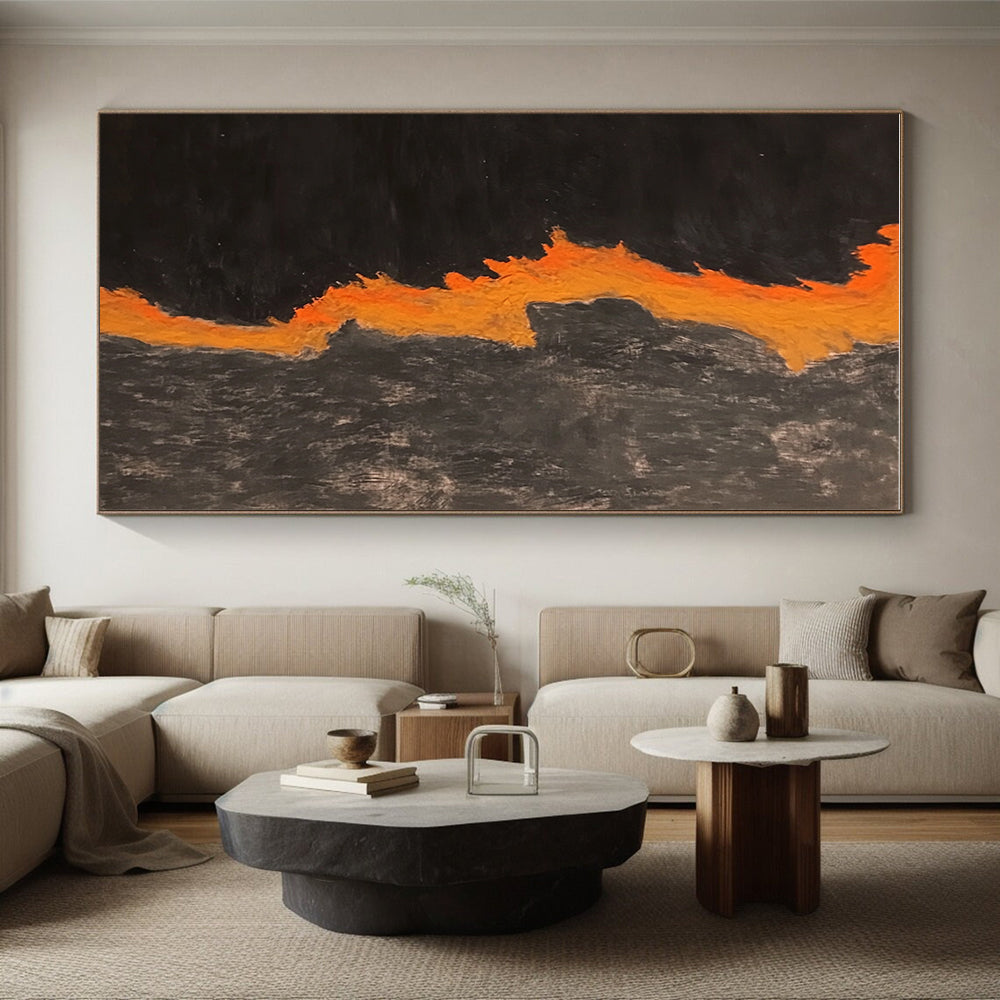 Black Orange Jagged Line Abstract Painting GER834