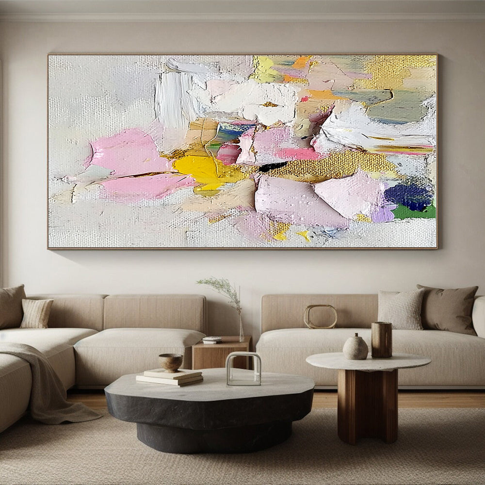 Colorful Patchwork Abstract Painting with Gold Accents GER620