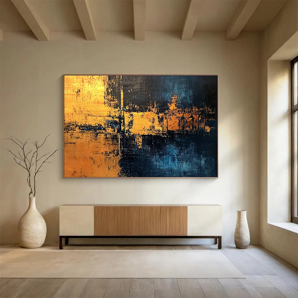 Golden Night Abstract Painting with Blue and Gold Tones DYP529