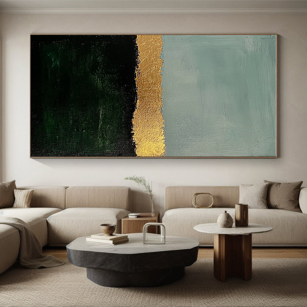Teal Gold and Green Abstract Painting with Textured Stripes GER191