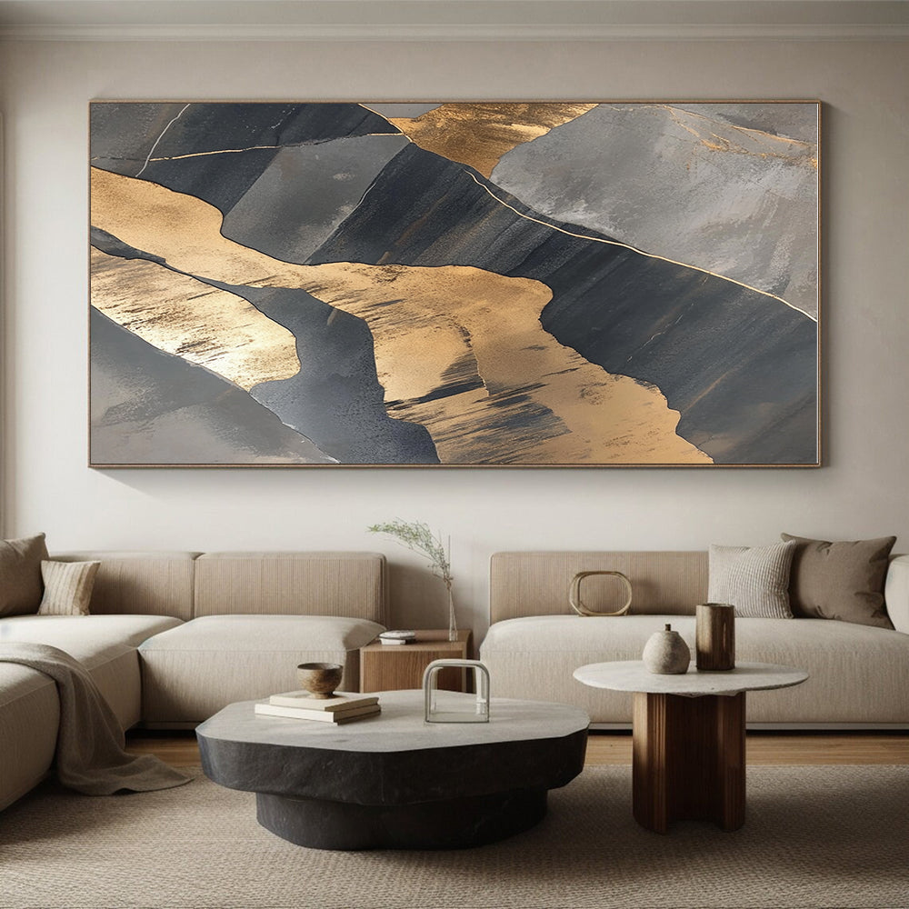 Gray Gold Abstract Shapes Abstract Painting GER836