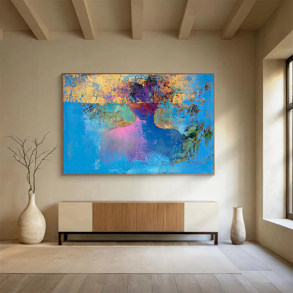 Blue Gold Colorful - Head Abstract Figure Abstract Painting DYP021