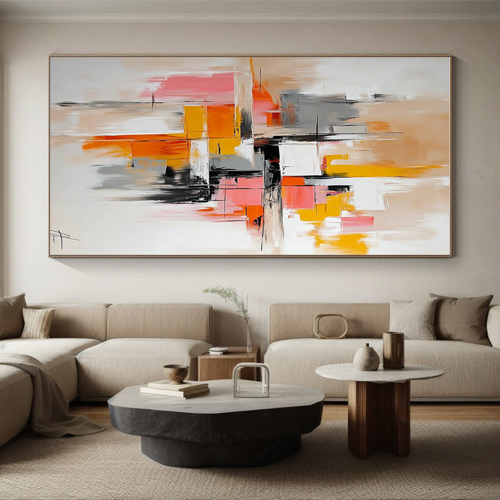 Warm Tone Abstract Painting with Pink Orange and Gray GER687