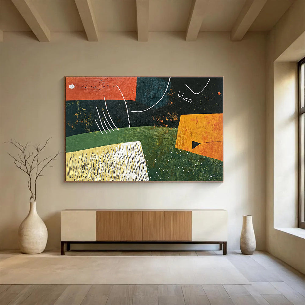 Geometric Color - Block Abstract Painting with Orange, Green and Black DYP111