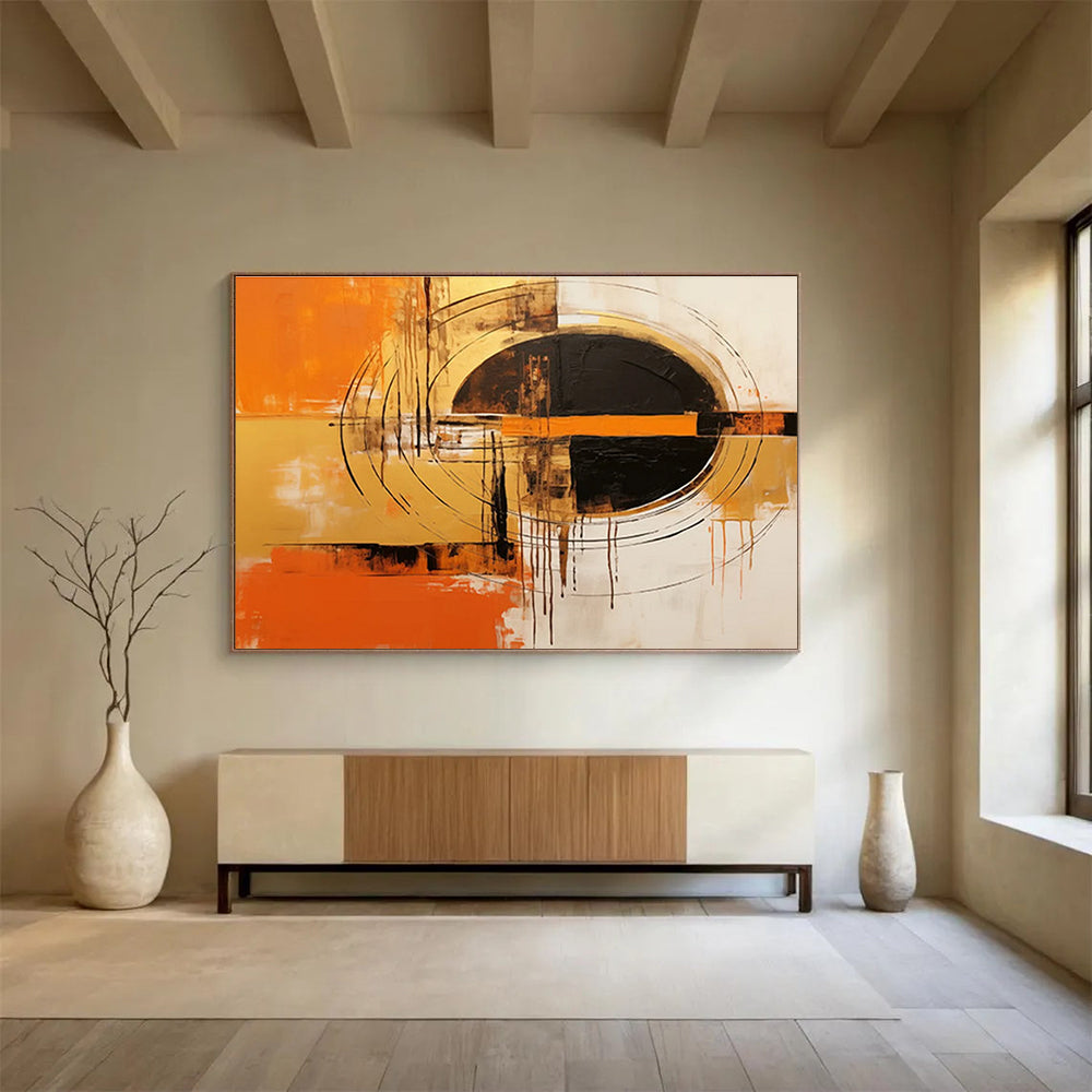 Orange Black and Gold Circular Abstract Painting THY104
