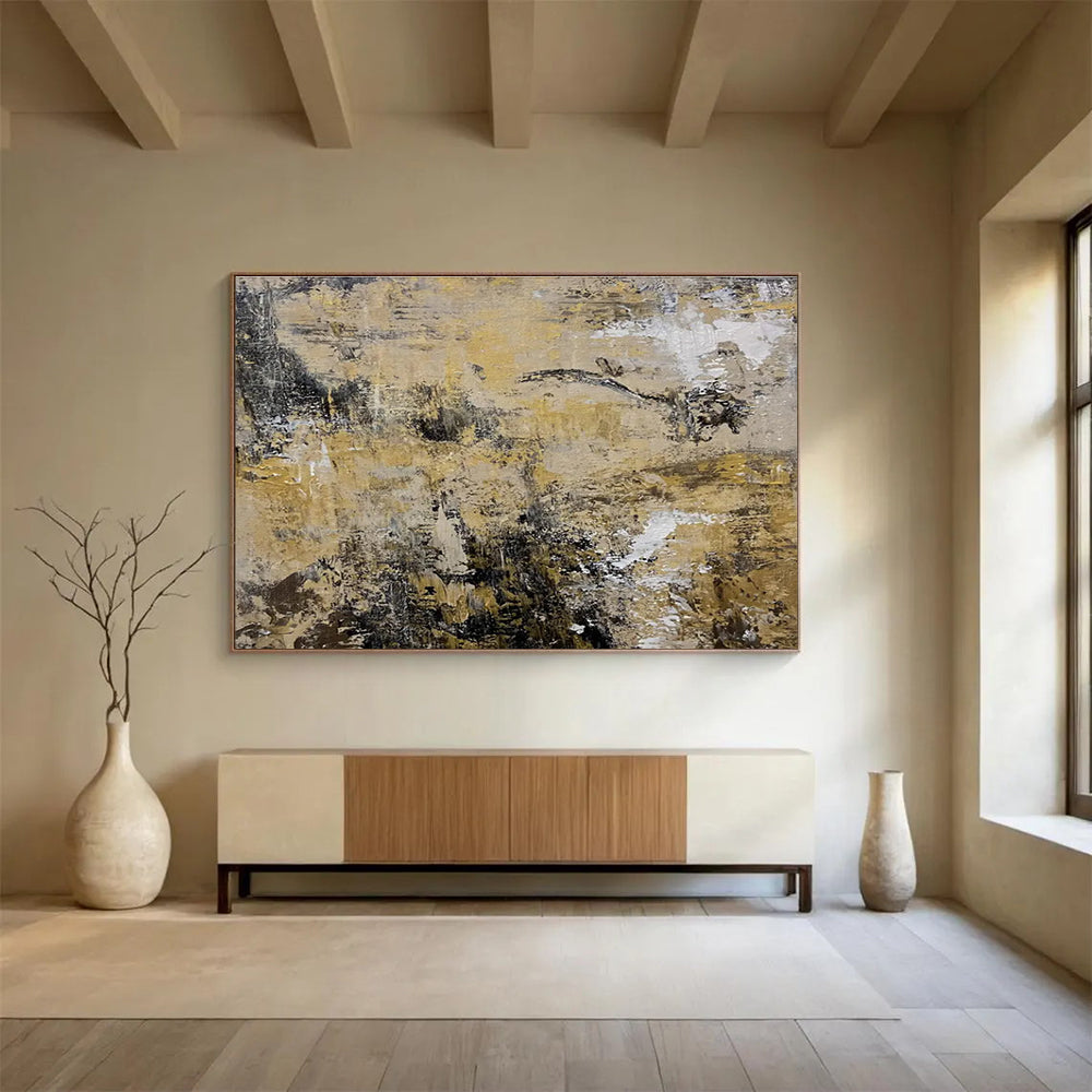 Beige Gray Abstract Painting with Subtle, Ear THY Tones THY371