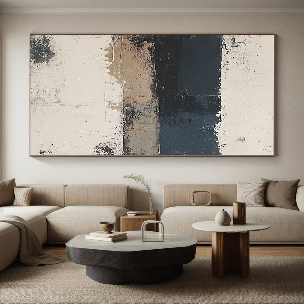 Black and Beige Abstract Painting with Textured Layers GER500