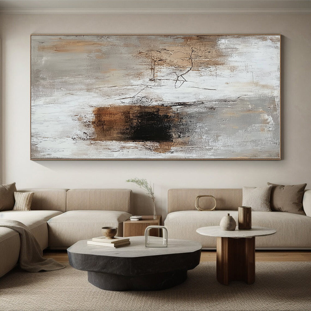 Neutral Textured Abstract Painting with Beige Gray and Brown GER689