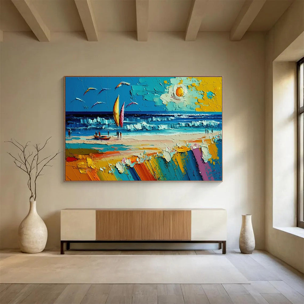 Beach Activity Abstract Painting with Colorful Beach Scenes THY313