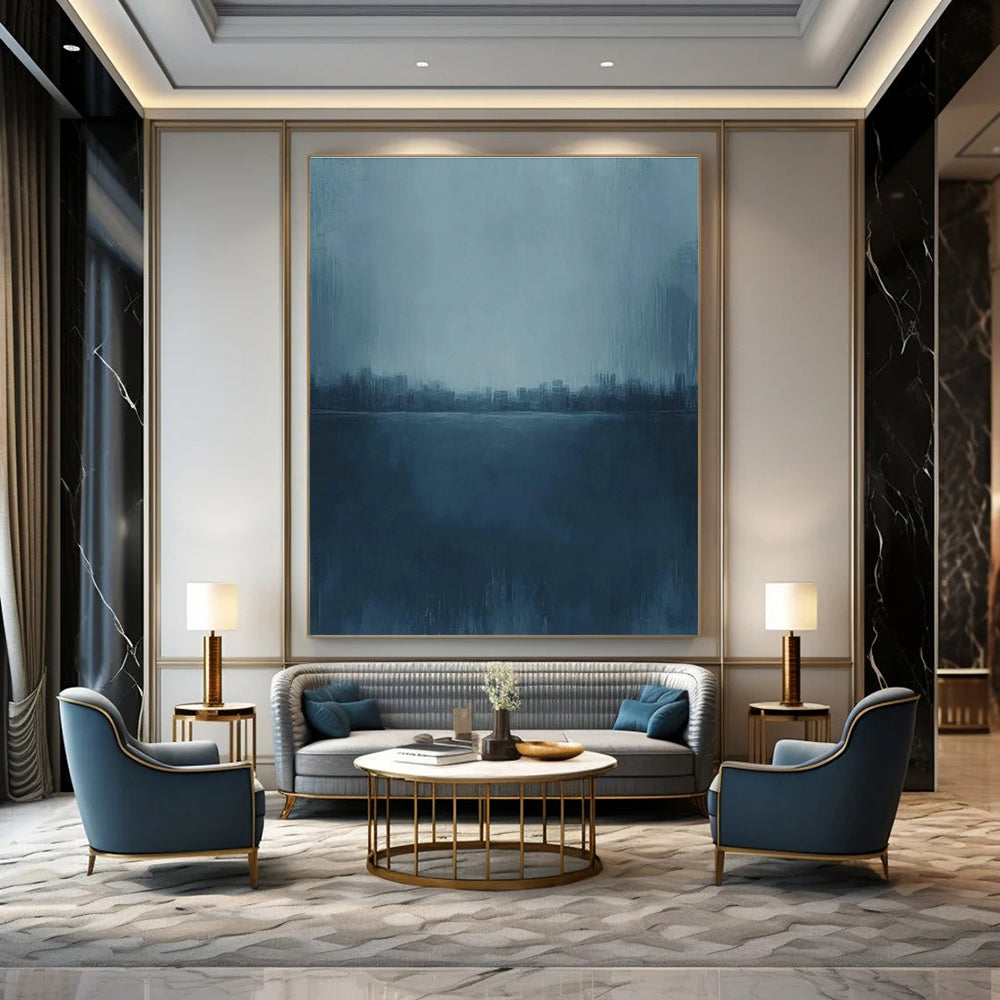 Blue Cityscape Abstract Painting with Misty Ambiance ADGE498