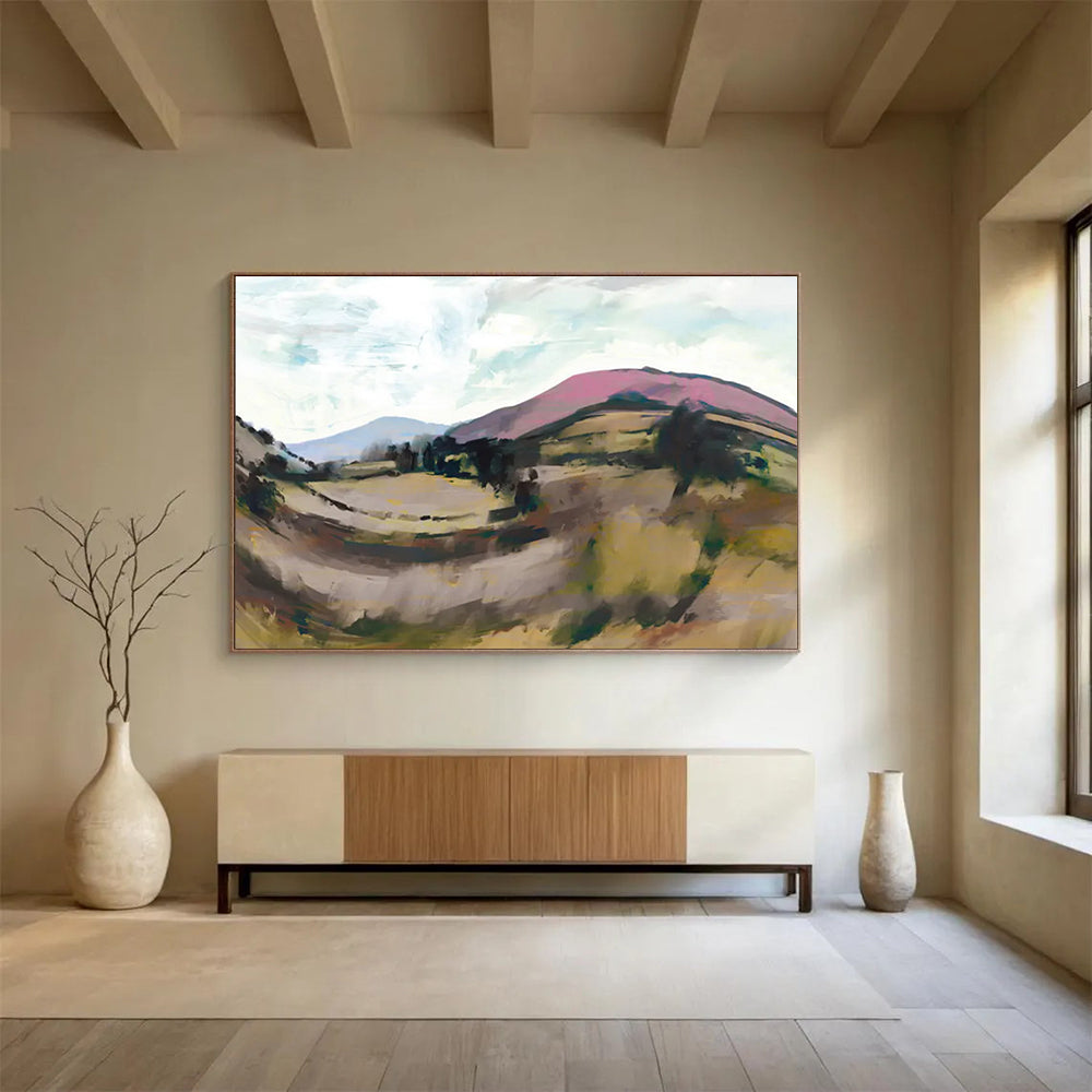 Colorful Mountain Abstract Painting with Pink and Ear THY Tones THY126