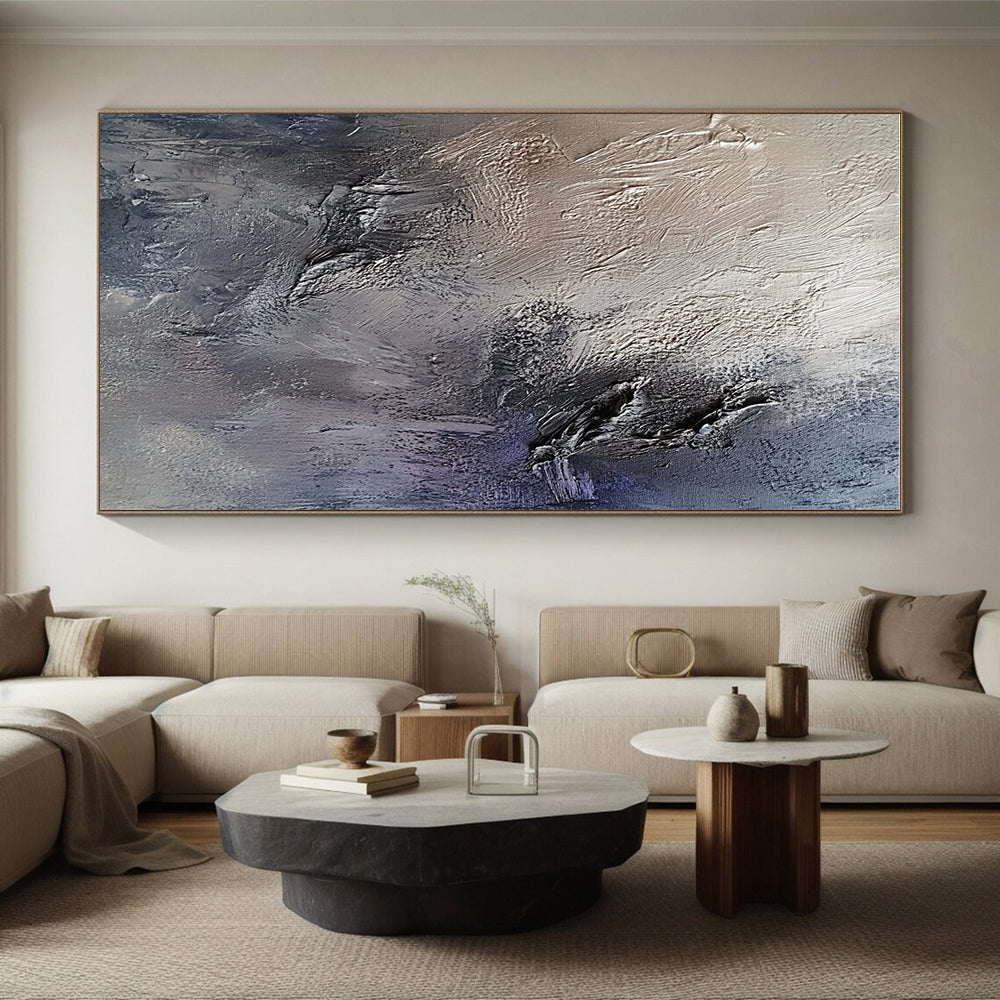 Gray and Purple Textured Abstract Painting with Dynamic Surfaces GER069