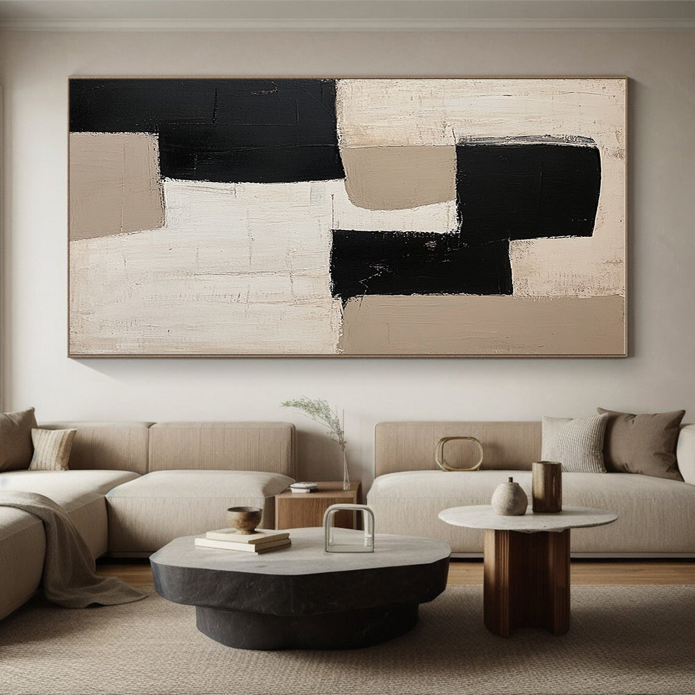 Black and Beige Geometric Block Abstract Painting GER230