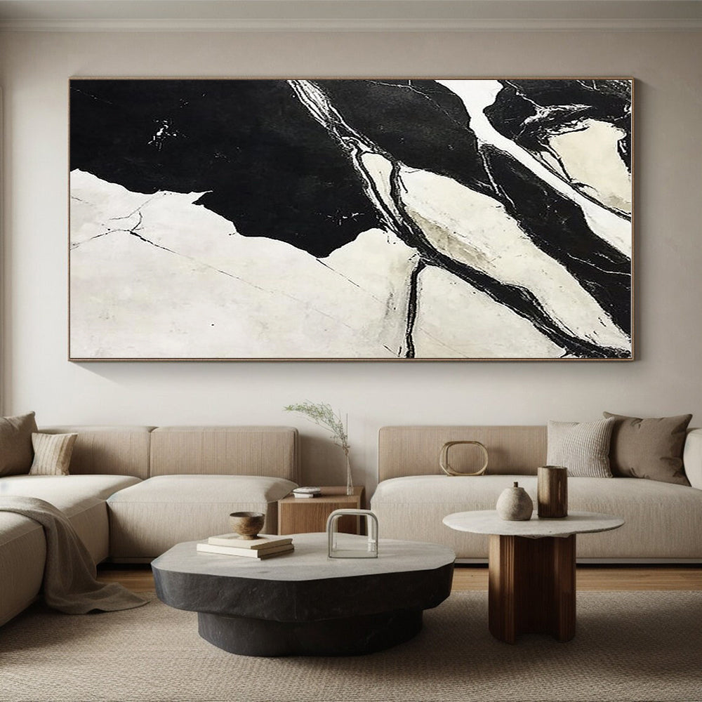 Black White Marble Abstract Painting with Intricate Veins GER744