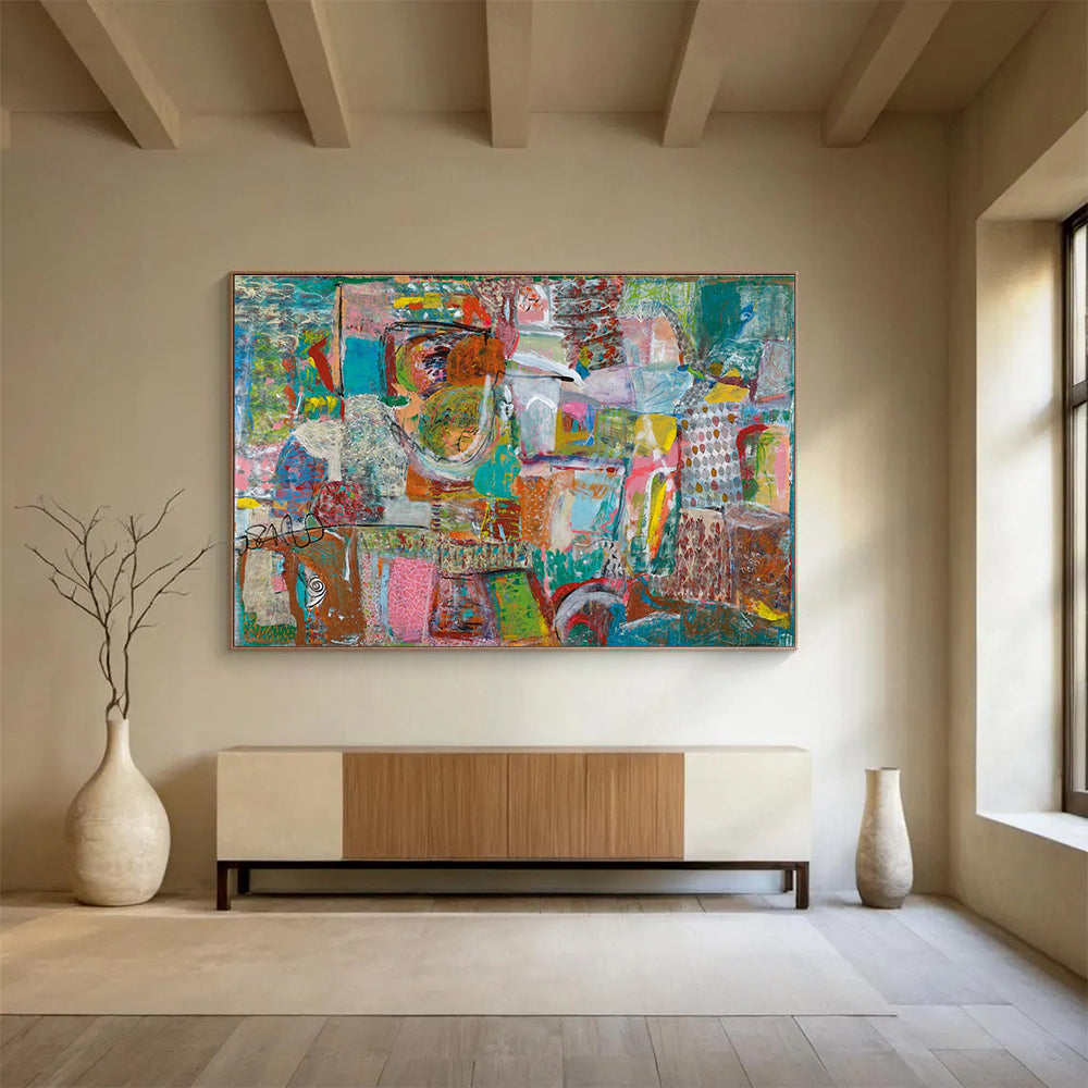 Mixed Media Abstract Painting with Textured Collage Elements THY236