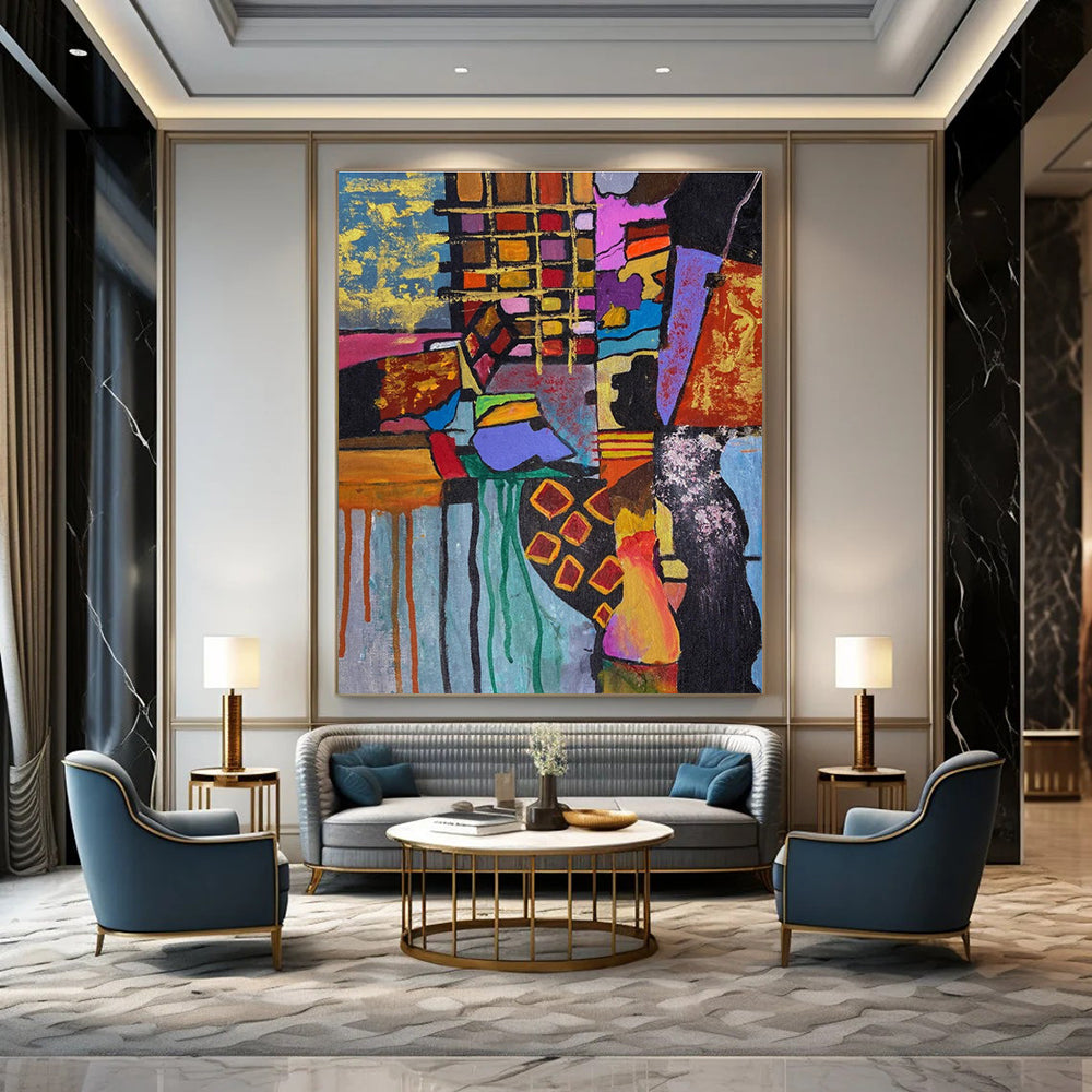 Colorful Cubist - Inspired Abstract Painting with Eclectic Shapes ADGE459