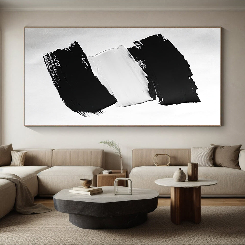 Black White Bold Brushstrokes Abstract Painting GER822
