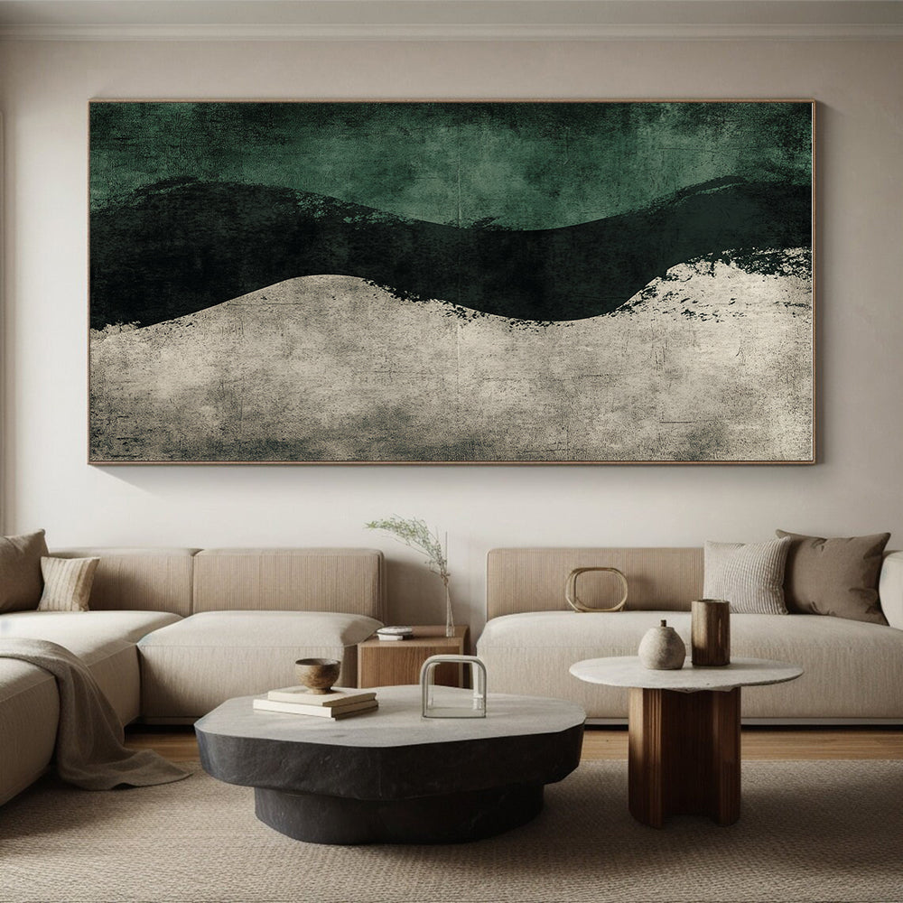 Green and Black Silhouette Abstract Painting with Textured Background GER150