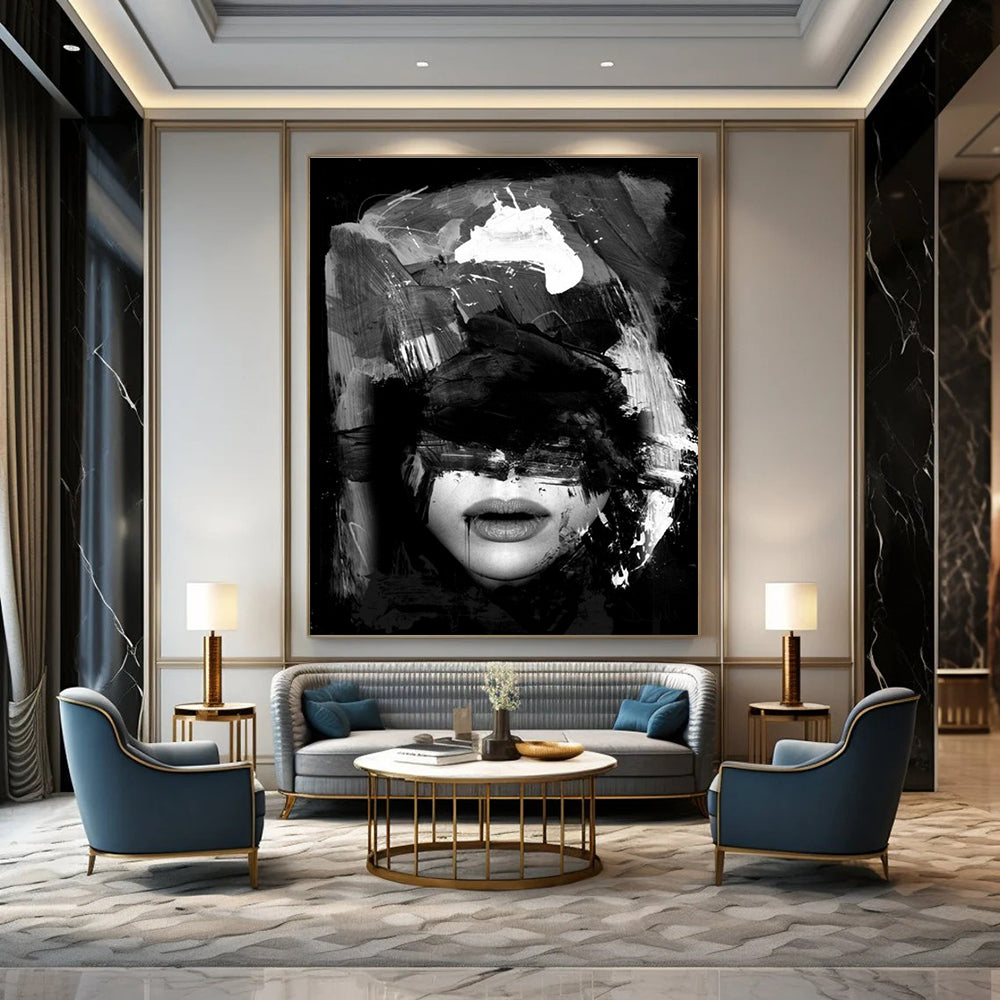 Black and White Abstract Portrait Painting ADGE232