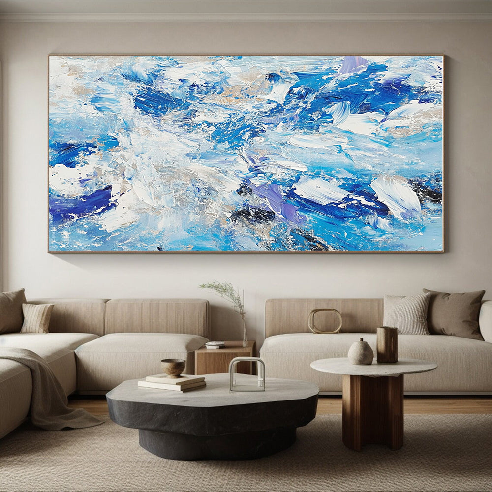 Blue White Purple Abstract Painting with Dynamic Brushstrokes GER516