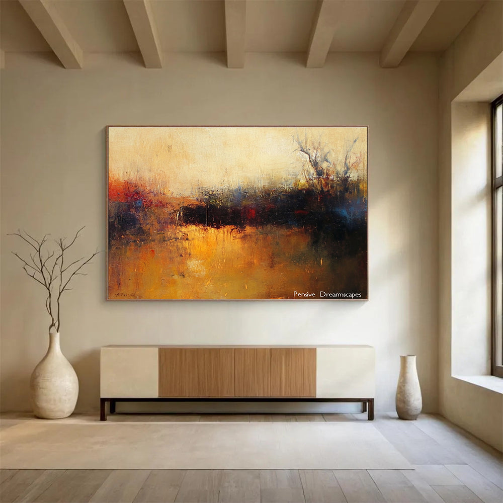 Misty Landscape Abstract Painting with Warm Earth Tones DYP502