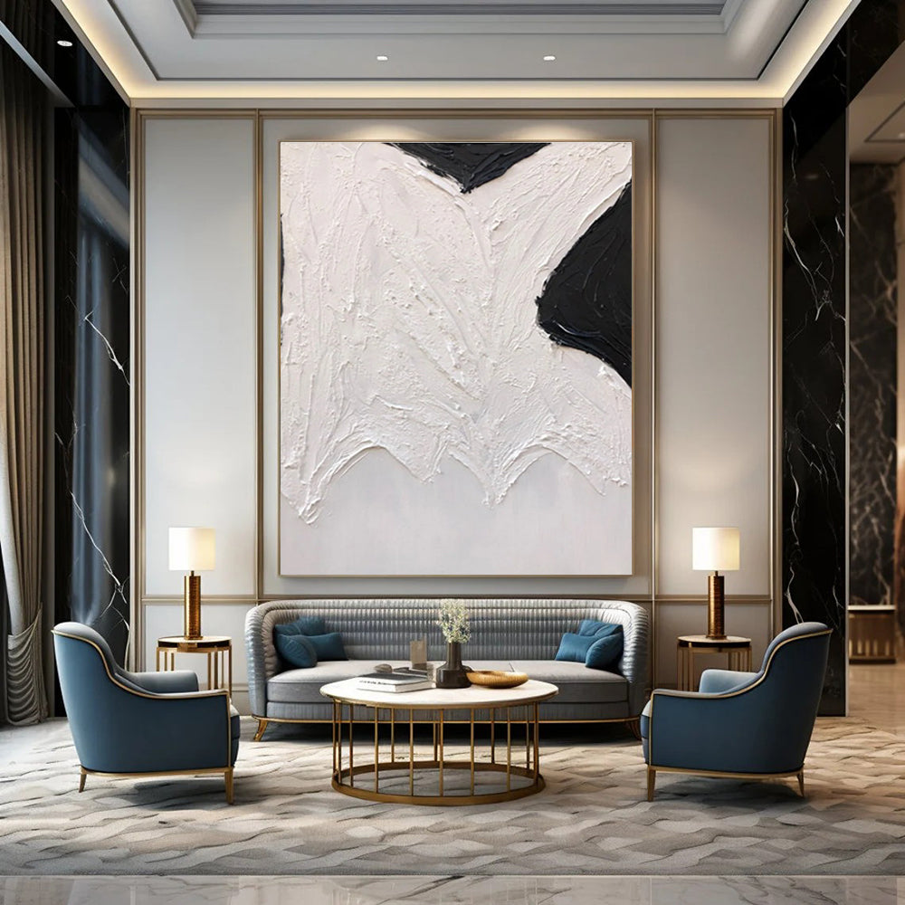 Black and White Textured Abstract Painting with Organic Shapes ADGE405