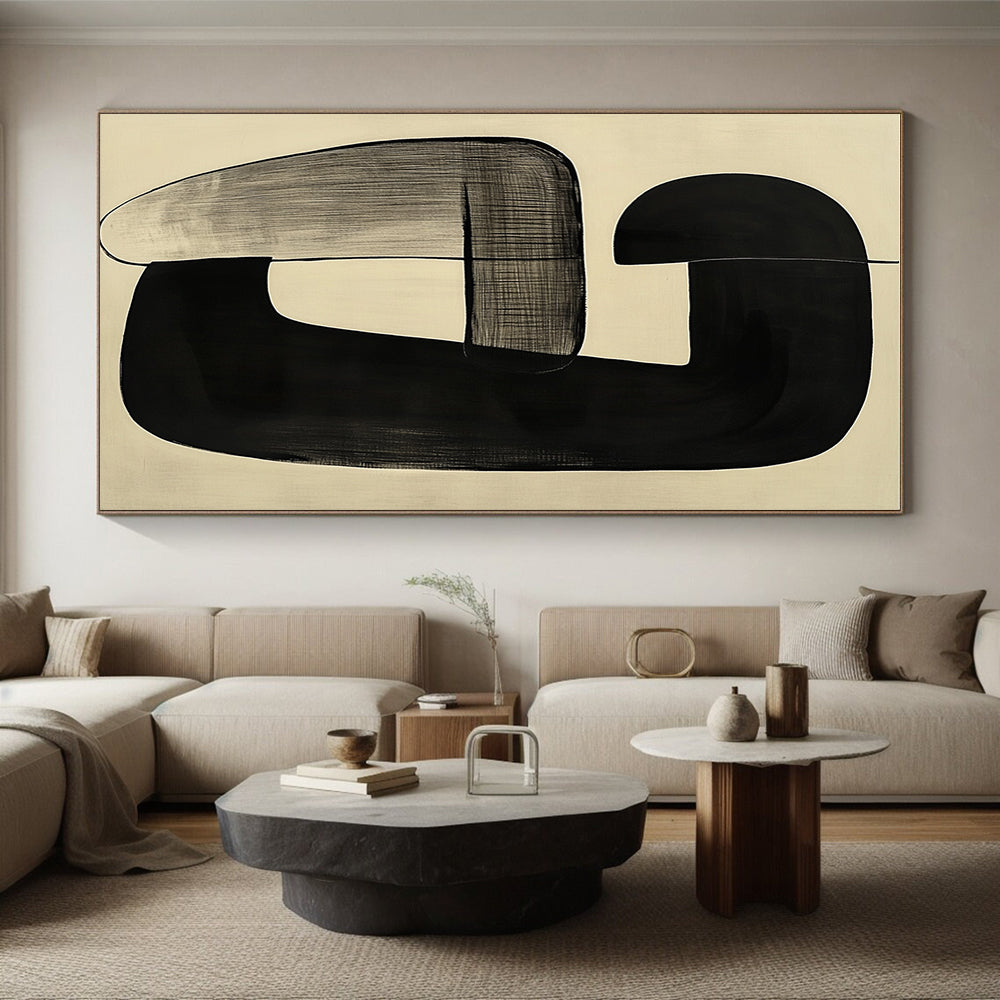 Black and Gray Curved Forms Abstract Painting with Subtle Textures GER012