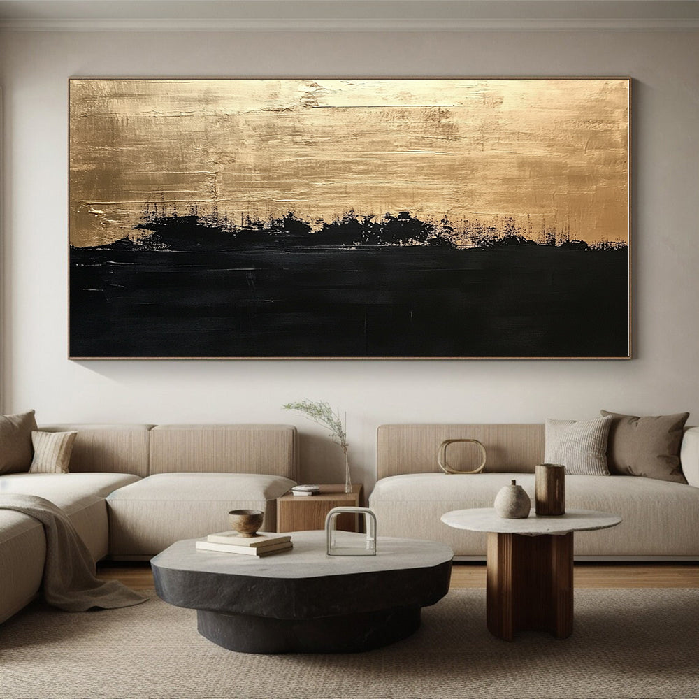 Gold and Black Abstract Painting with Textured Contrast GER130