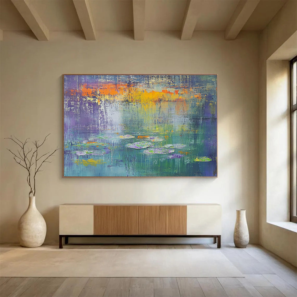 Purple Orange Green - Water Lily Abstract Painting DYP025