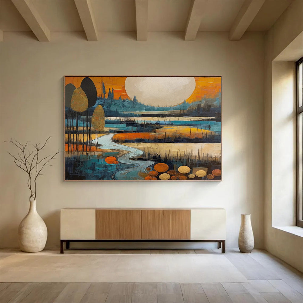 Orange and Blue Tones Scenic Abstract Painting THY085
