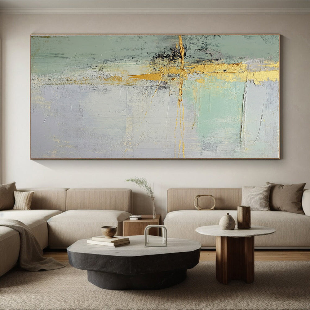 Green Gold and Gray Abstract Painting with Refined Textures GER529