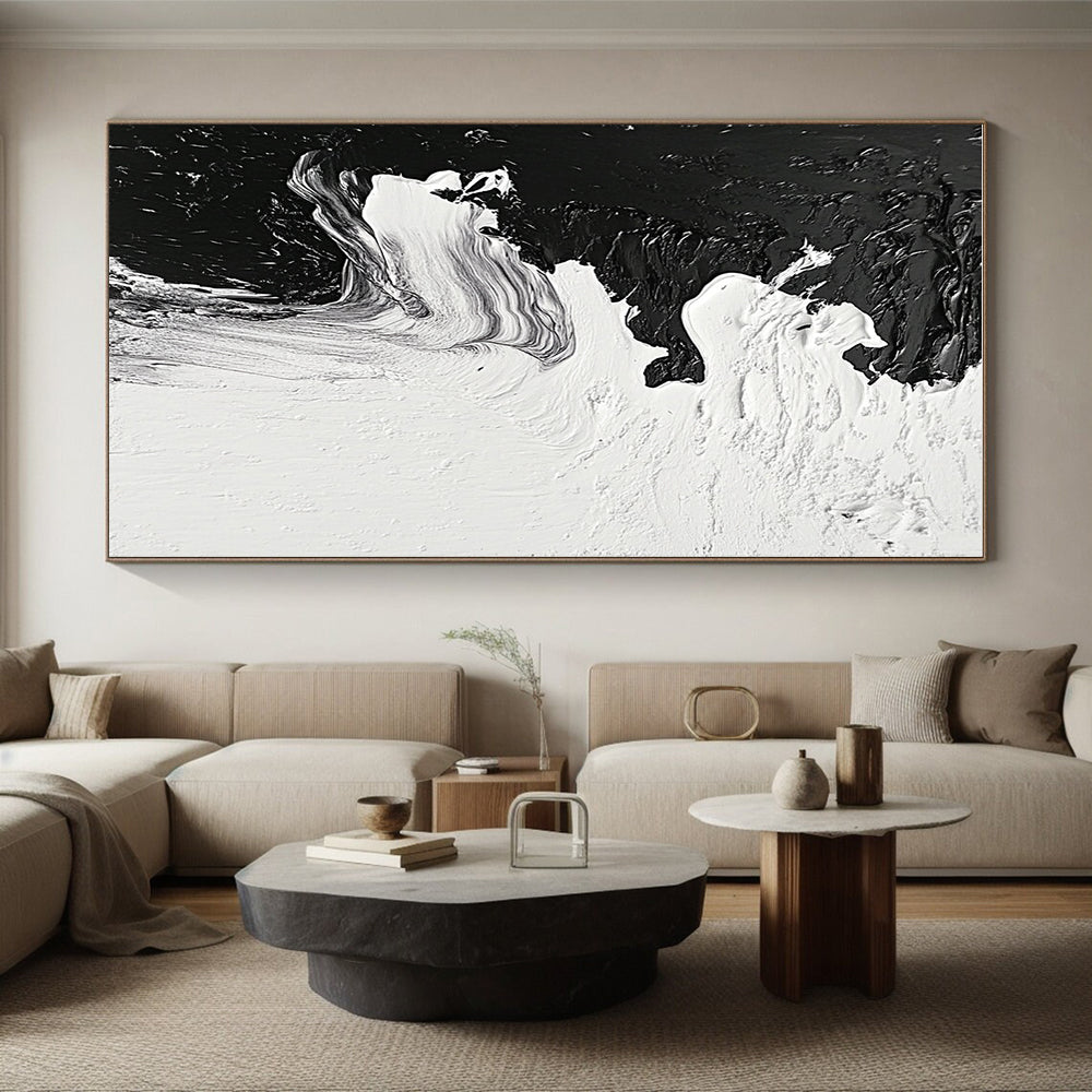 Black White Flow Abstract Painting with Textured Strokes GER350