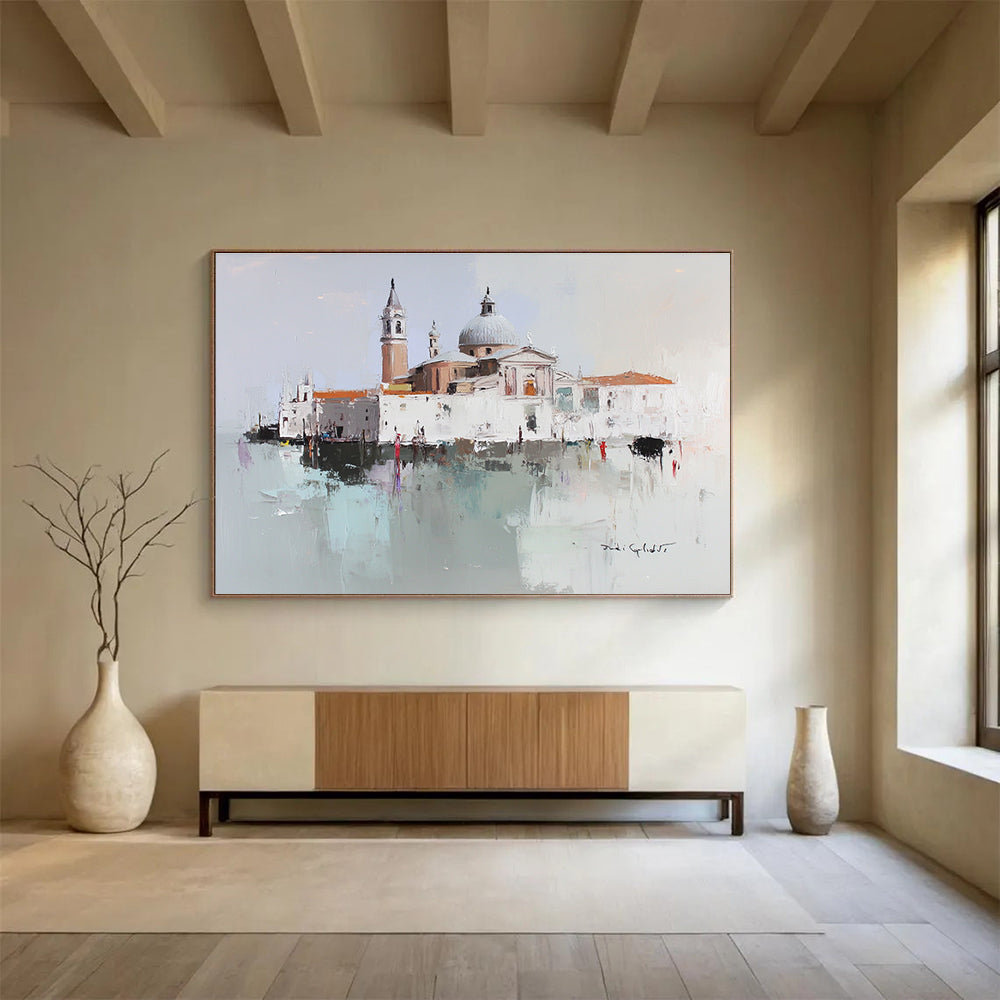Venice Architecture Abstract Painting with White and Gray Tones DYP568