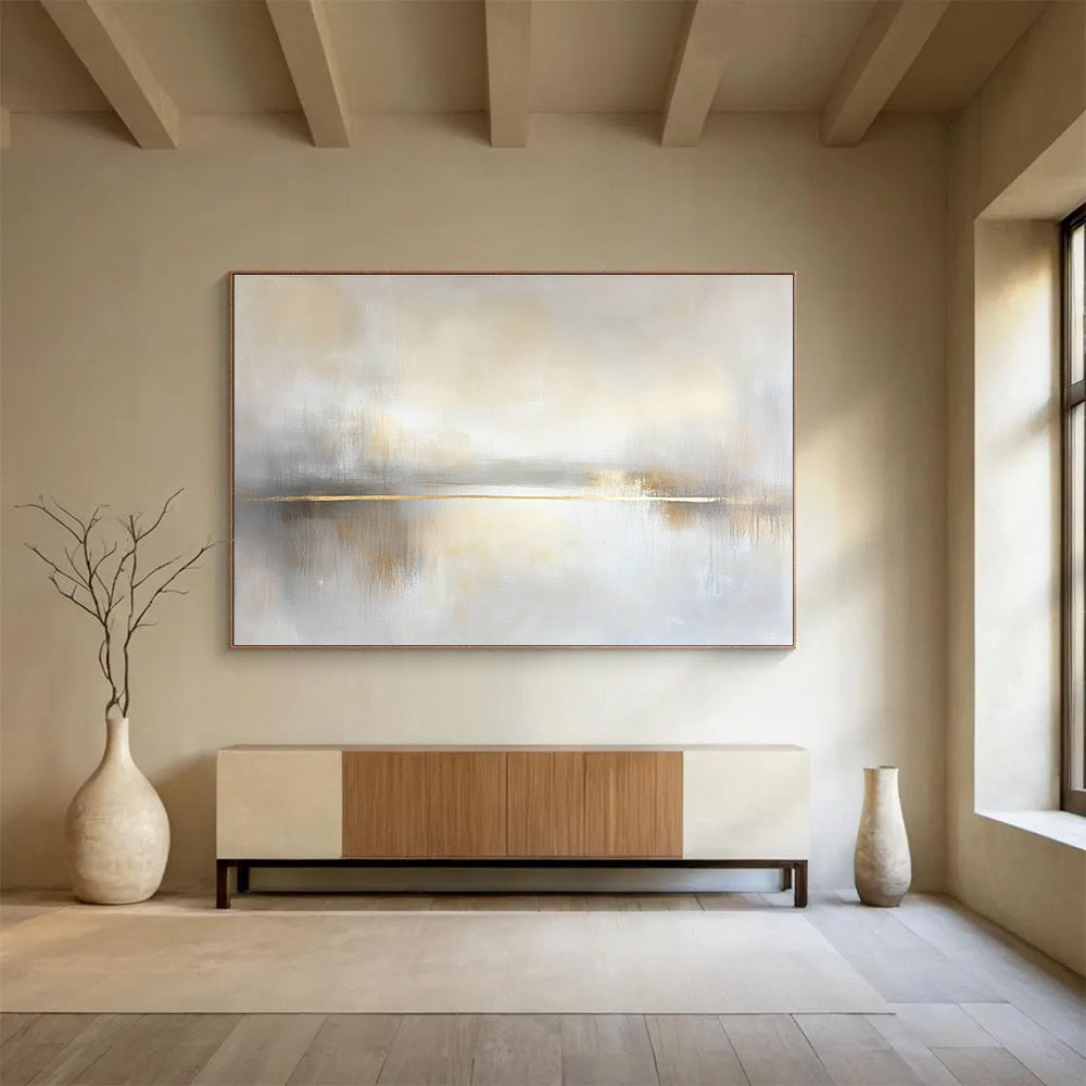 Minimalist Gold - Accented Lake Abstract Landscape Painting DYP295