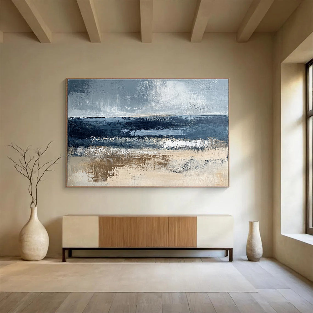 Gray and Blue Coastal Abstract Painting with Textured Layers DYP362
