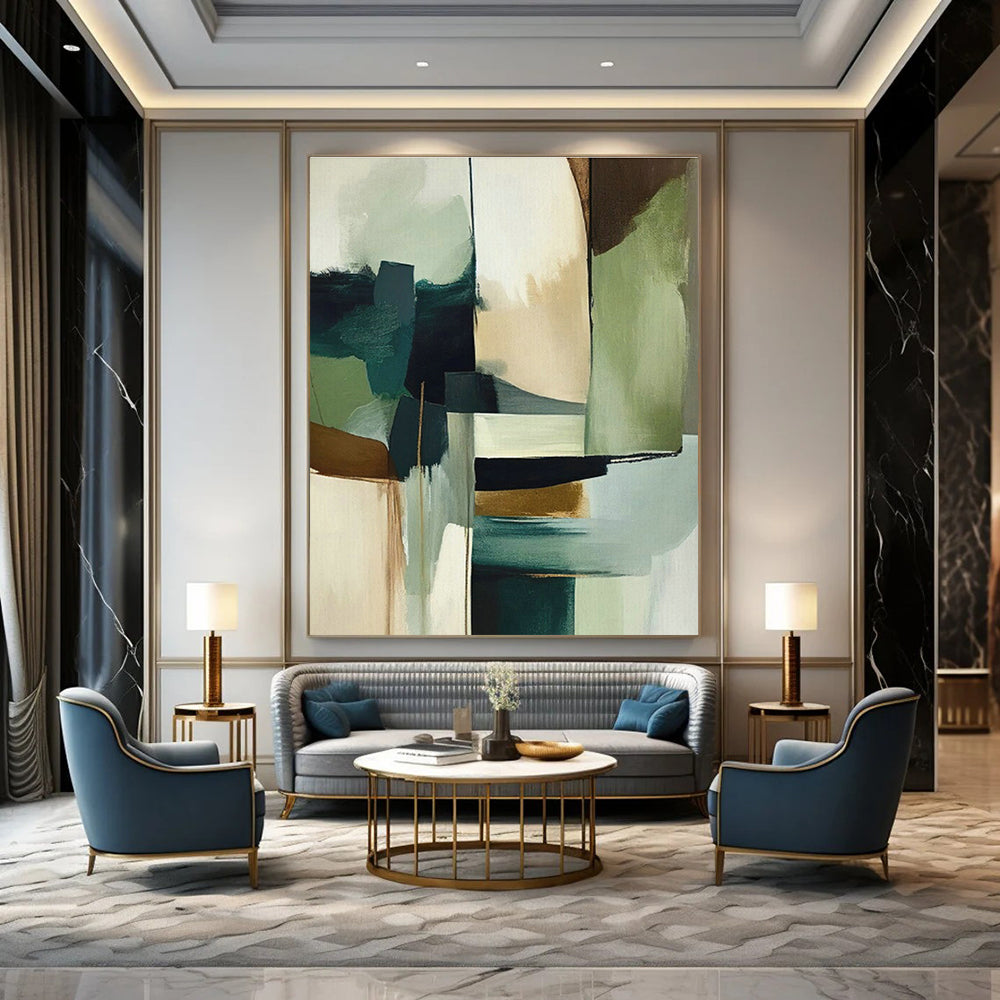 Large Hand-Painted Abstract Art for Cottage Living Room and Cottage Entryway DLZ1637