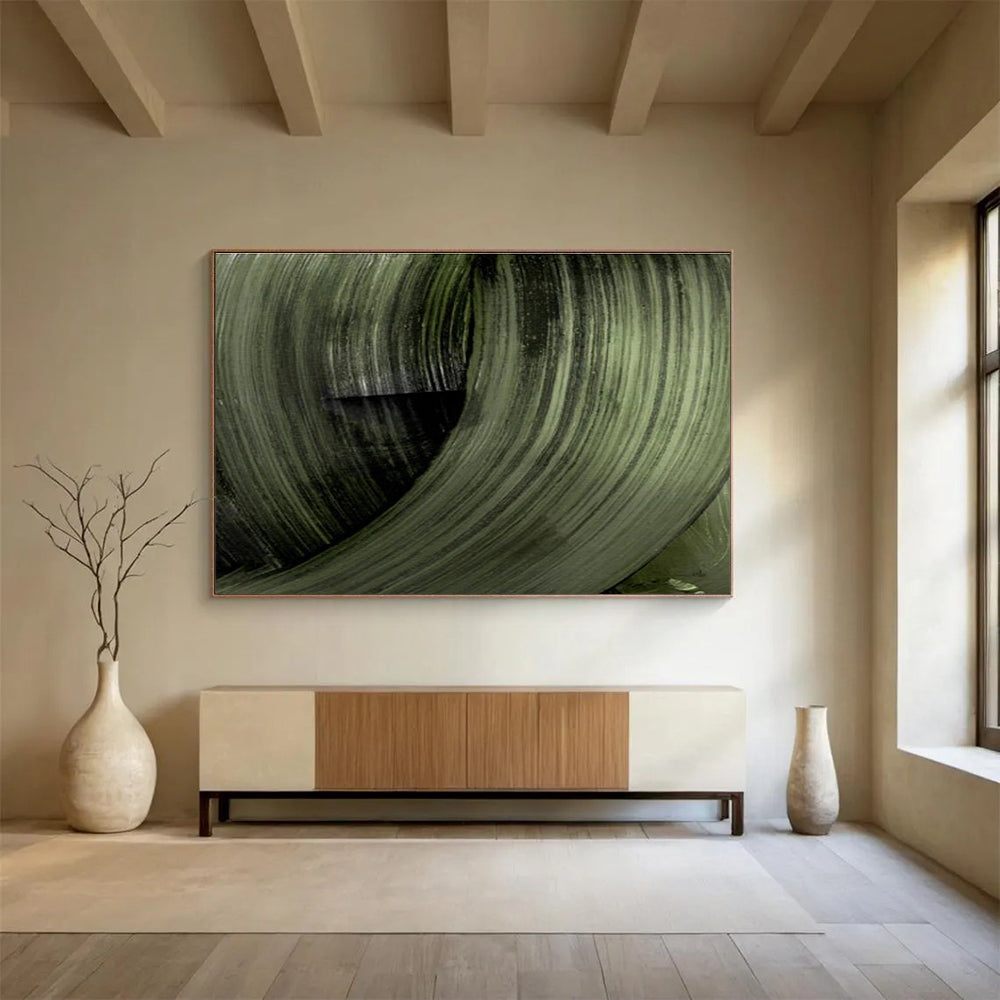 Green Swirl Abstract Painting with Dynamic Textures THY123