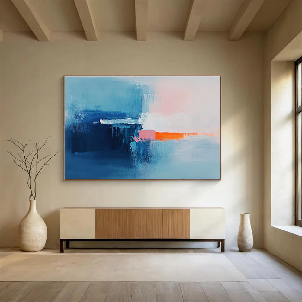 Blue and Orange Abstract Painting with Dynamic Brushstrokes DYP412