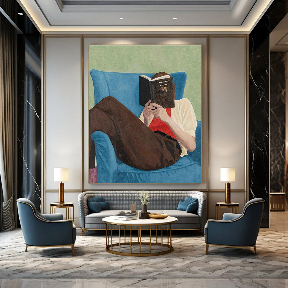 Figure Reading Book on Blue Chair Abstract Painting ADGE303