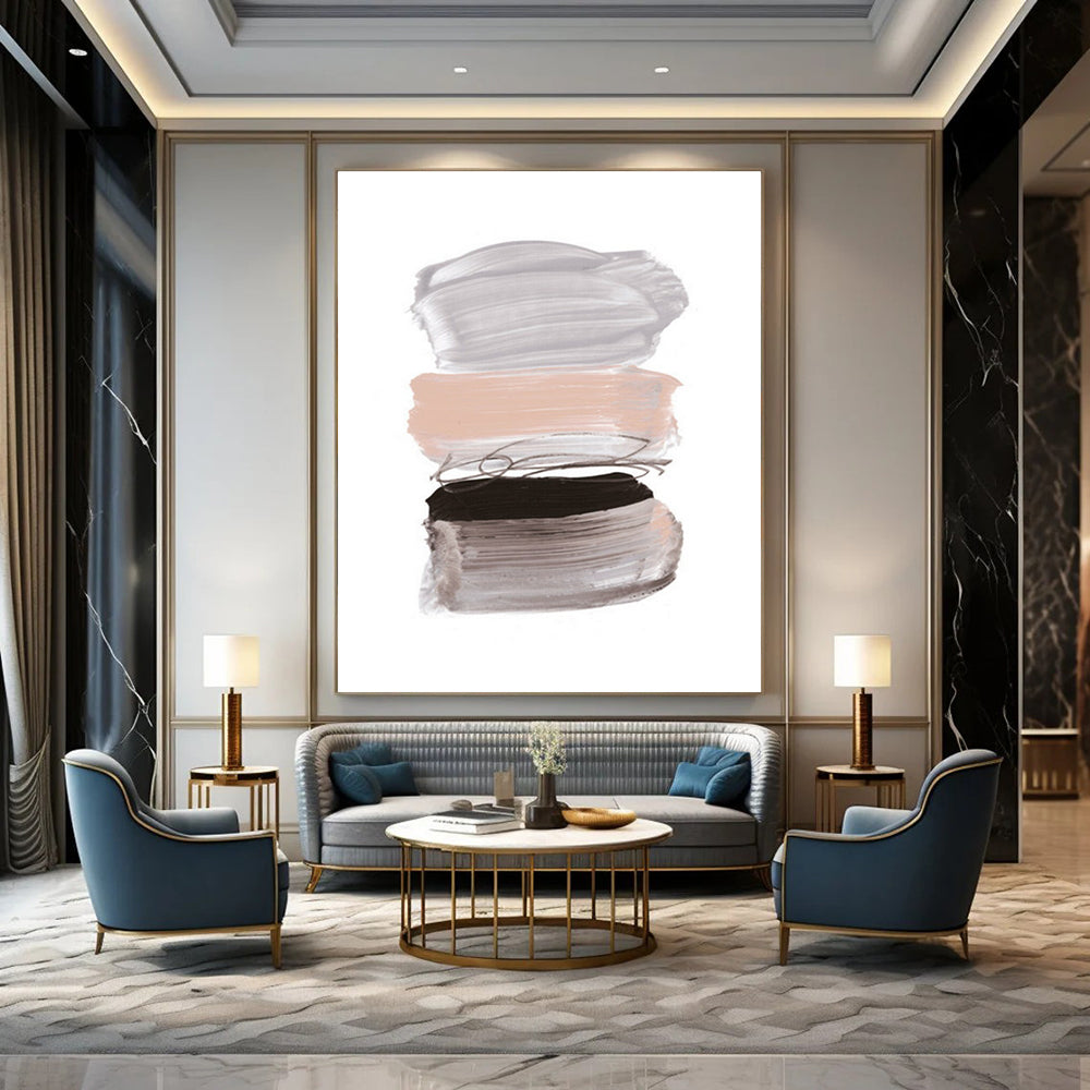 Stacked Brushstrokes in Neutral and Black Abstract Painting ADGE184