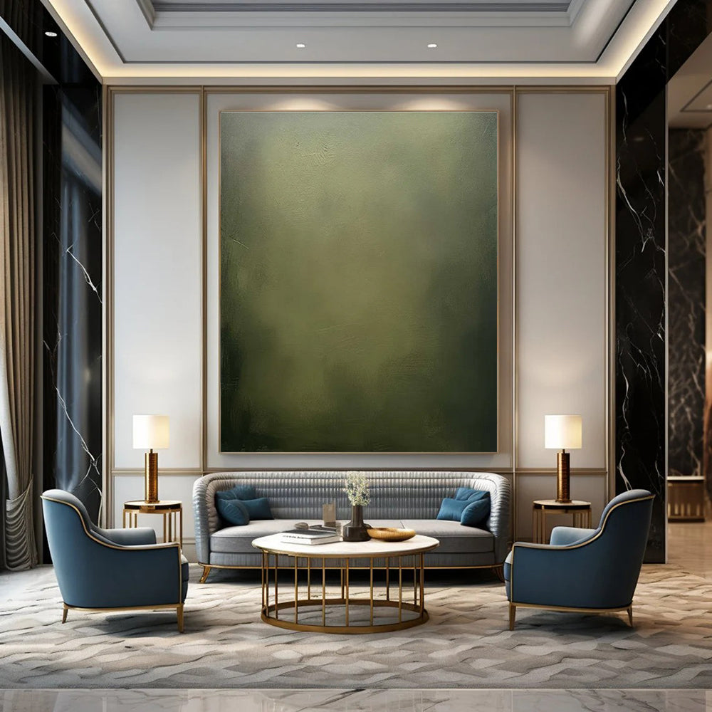 Olive Green Gradient Abstract Painting with Subtle Depth ADGE486