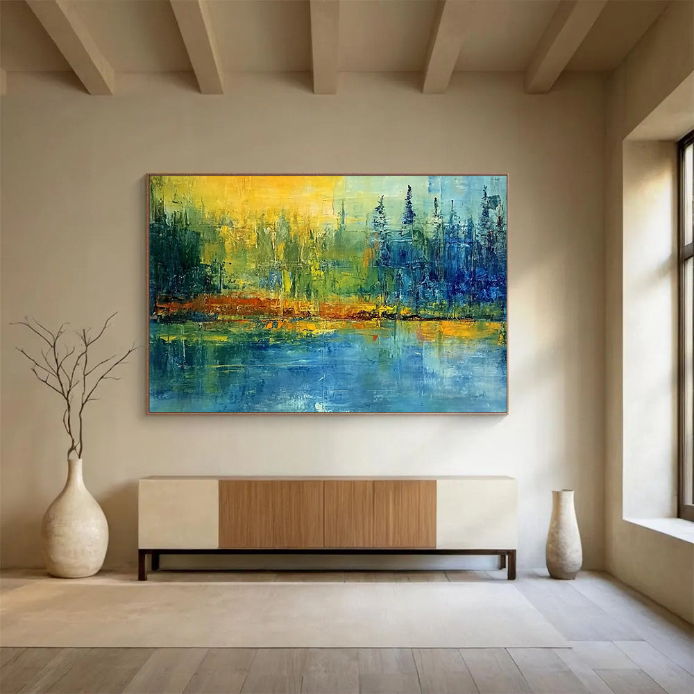 Color - Blended Landscape Abstract Painting with Yellow, Blue and Green DYP110