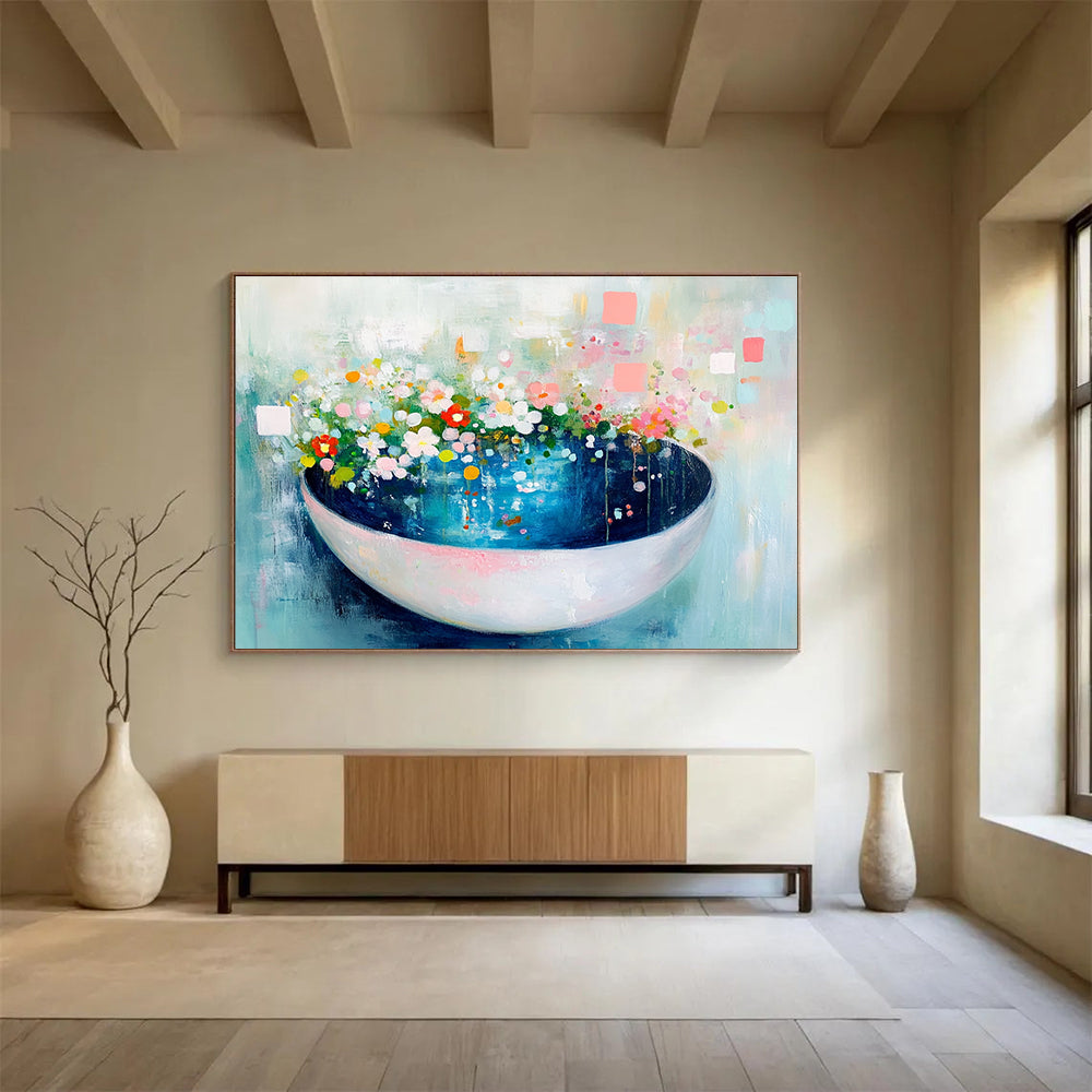 Floral Bowl Abstract Painting with Colorful Flowers DYP494