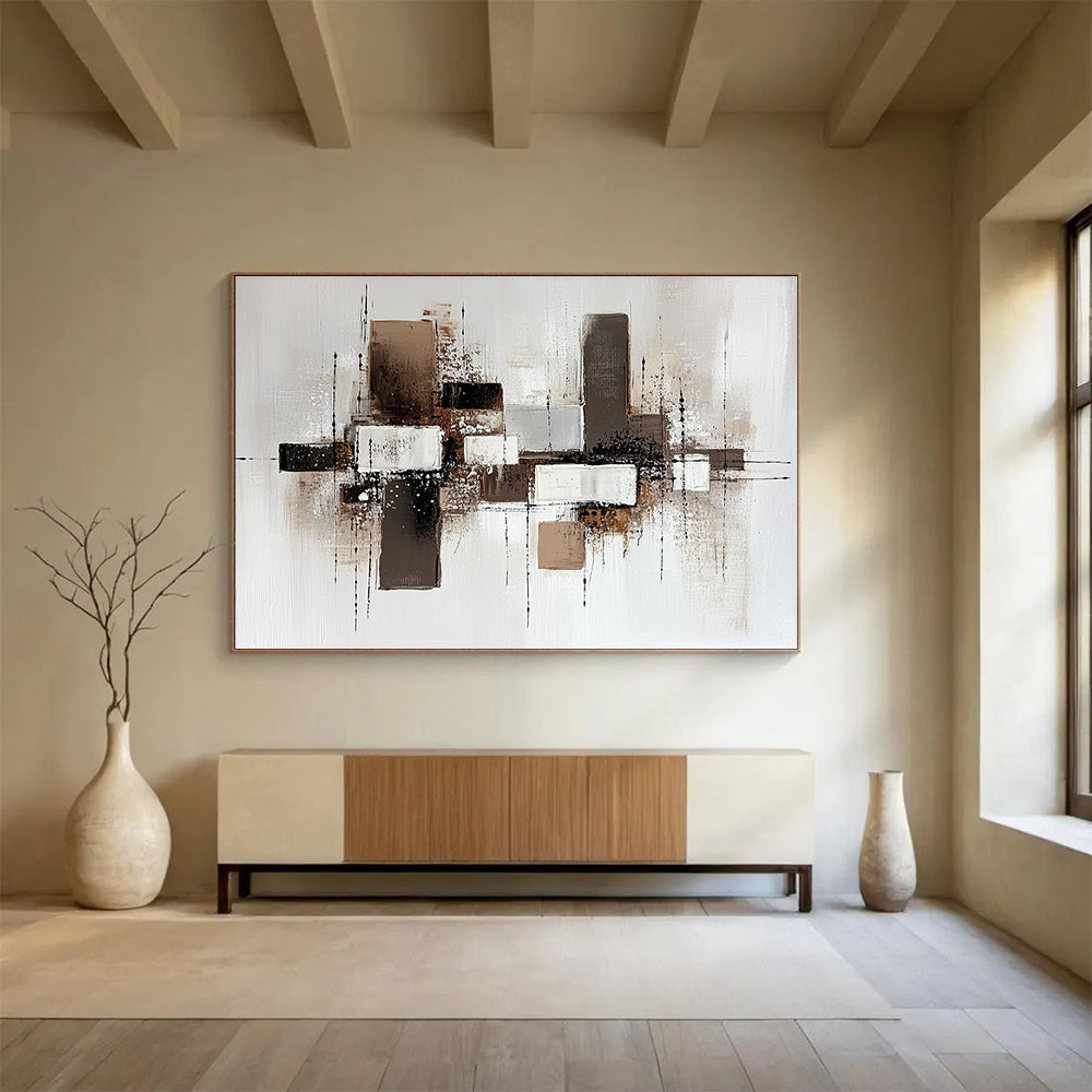 Neutral Tones Abstract Painting with Brown and White Shades DYP372