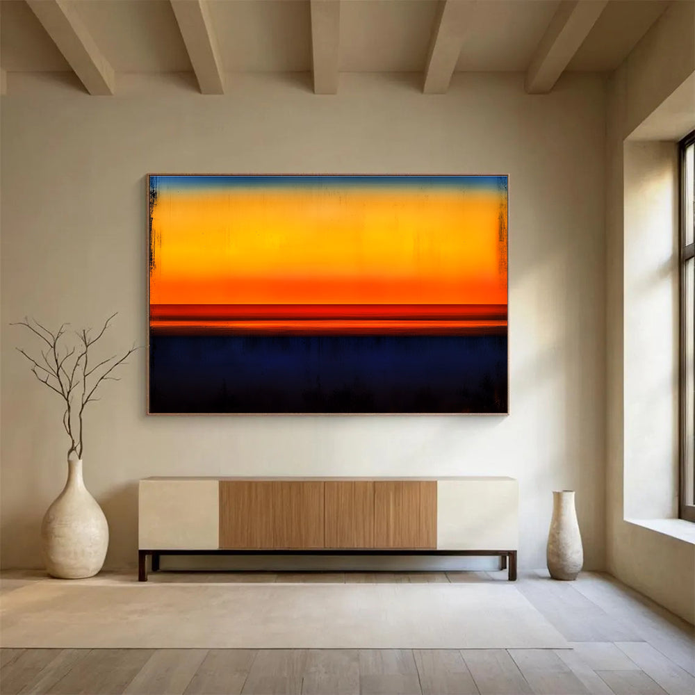 Vibrant Sunset Abstract Painting with Orange Yellow and Blue DYP214